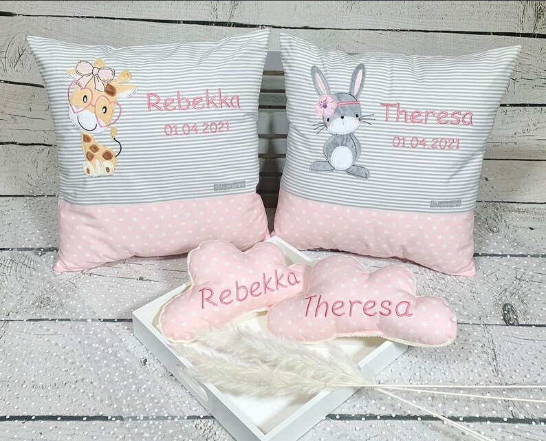 Namenskissen Mädchen Hase Marie rosa Kissenbezug Kinderkissen Kuschelkissen 40 x 40 cm personalisiert Bild 2