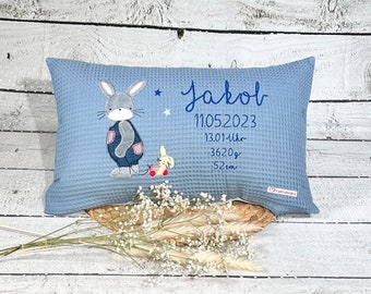 Namenskissen Junge Hase Benny Kissenbezug Kinderkissen Kuschelkissen 30 x 50 cm Waffelpique personalisiert