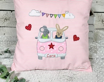 Namenskissen Mädchen Hase Maus Kissenbezug Kinderkissen Kuschelkissen 40 x 40 cm personalisiert