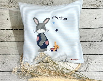 Namenskissen Junge Hase Kissenbezug Kinderkissen Kuschelkissen 40 x 40 cm personalisiert