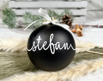 Christmas baubles black 8 cm personalized filigree calligraphy font