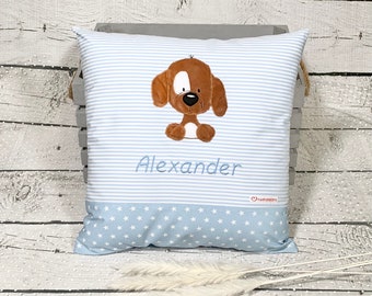 Namenskissen Junge Hund Fridolin Kissenbezug Kinderkissen Kuschelkissen 40 x 40 cm personalisiert