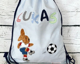 Turnbeutel Junge Hase Fußball Wäschebeutel Wäschesack Turnsack Stoffbeutel personalisiert