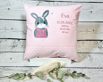 Namenskissen Mädchen Hase Greta Kissenbezug Kinderkissen Kuschelkissen 40 x 40 cm personalisiert