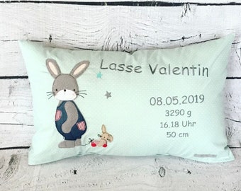 Namenskissen Junge Hase Kissenbezug Kinderkissen 30 x 50 cm personalisiert