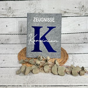 Zeugnismappe Organizer Mappe Ordner Zeugnisordner aus Filz mit Initialen, Name personalisiert Mädchen Junge