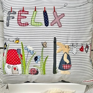 Namenskissen Junge Hase Kissenbezug Kinderkissen Kuschelkissen 40 x 40 cm personalisiert Bild 5