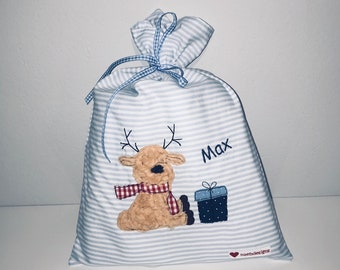 Weihnachtssäckchen Elch Rentier Hirsch Geschenkesäckchen mit Name