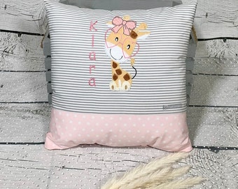 Namenskissen Mädchen Giraffe Nelly Kissenbezug Kinderkissen Kuschelkissen 40 x 40 cm personalisiert