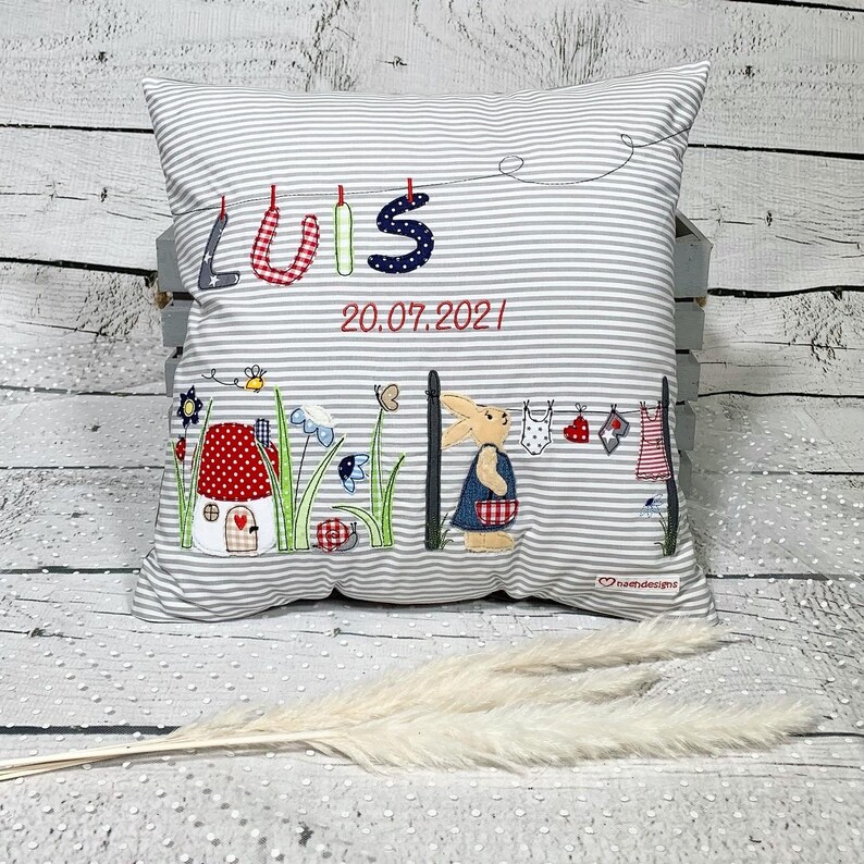 Namenskissen Junge Hase Kissenbezug Kinderkissen Kuschelkissen 40 x 40 cm personalisiert Bild 6