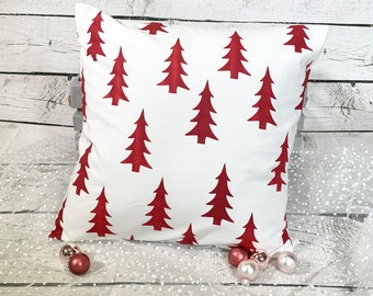 Weihnachtskissen 40 x 40 cm weiß rot Tannenbaum sofort verfügbar