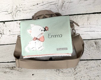 Kindergartenrucksack mit flauschiger Katze und eingesticktem Name Emma