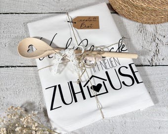 Geschenkeset zum Einzug Geschirrtuch Kochlöffel Salz Einweihungsgeschenk Einzugsgeschenk Geschenk Umzug Familie Geschenkidee