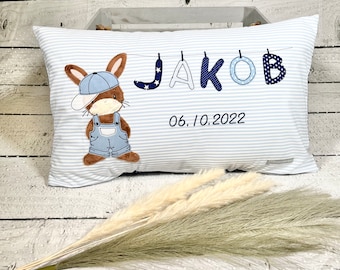 Namenskissen Junge Hase Kissenbezug Kinderkissen Kuschelkissen 30 x 50 cm personalisiert