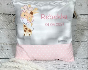 Namenskissen Mädchen Giraffe Nelly Kissenbezug Kinderkissen Kuschelkissen 40 x 40 cm personalisiert