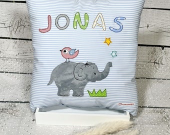 Namenskissen Junge Elefant mit Namen Kissenbezug Kinderkissen Kuschelkissen 40 x 40 cm personalisiert