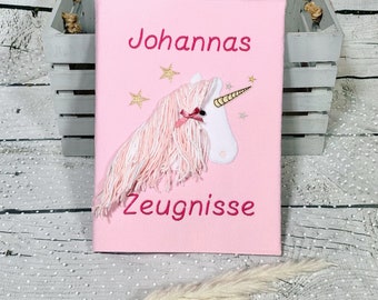 Mädchen Zeugnismappe Einhorn Nelly gern mit Name des Kindes personalisiert