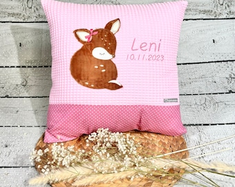 Name pillow girl deer pink pillow cover children's pillow cuddly pillow 40 x 40 cm personalized