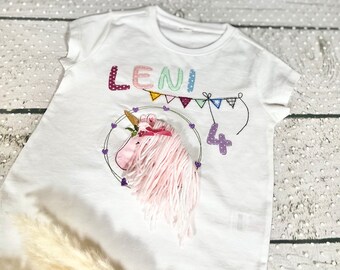 Mädchen Geburtstagsshirt mit flauschigem Einhorn Elisa