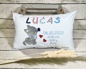 Namenskissen Junge Katze Henry Kissenbezug Kinderkissen Kuschelkissen 30 x 50 cm personalisiert