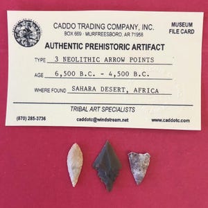 7038, Lot of 3, Neolithic Points, Arrow, Africa, Authentic, Arrowhead, Artifact, Prehistoric, Relic, Ancient, Sahara Desert,  FREE SHIP