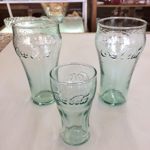 Vintage, Lot of 3, Coke, Glasses, Pebble, Child&#39;s Coke Glass, Coca Cola, Coke Glasses, Coca Cola, Glasses, Green Glass, FREE SHIPPING