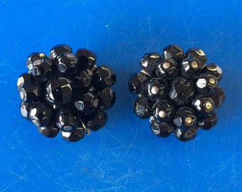 Boucles D'oreilles Vintage Clips En Galalithe Ambre Marron Noir - Occasion, Style Rétro