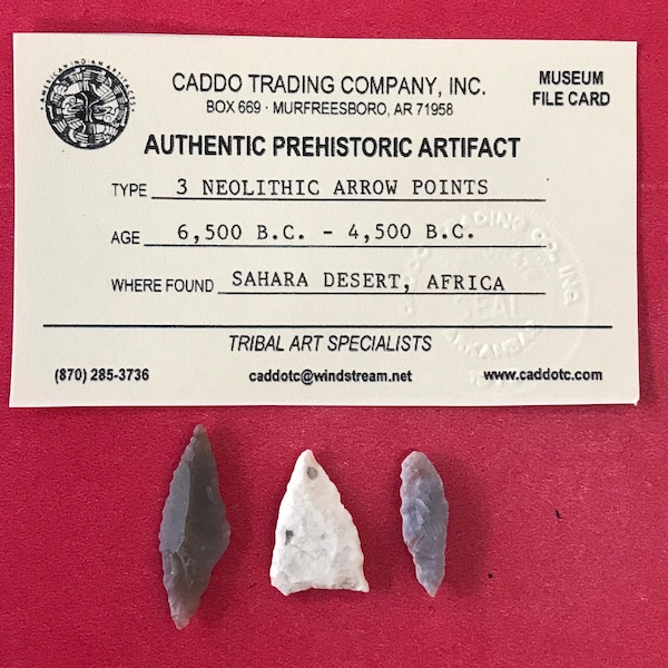 6505, Lot of 3, Neolithic, Arrowhead, Indian Arrowhead, Indian, Artifact, Africa, Sahara, Native, Authentic Arrowhead, Relic, FREE SHIP