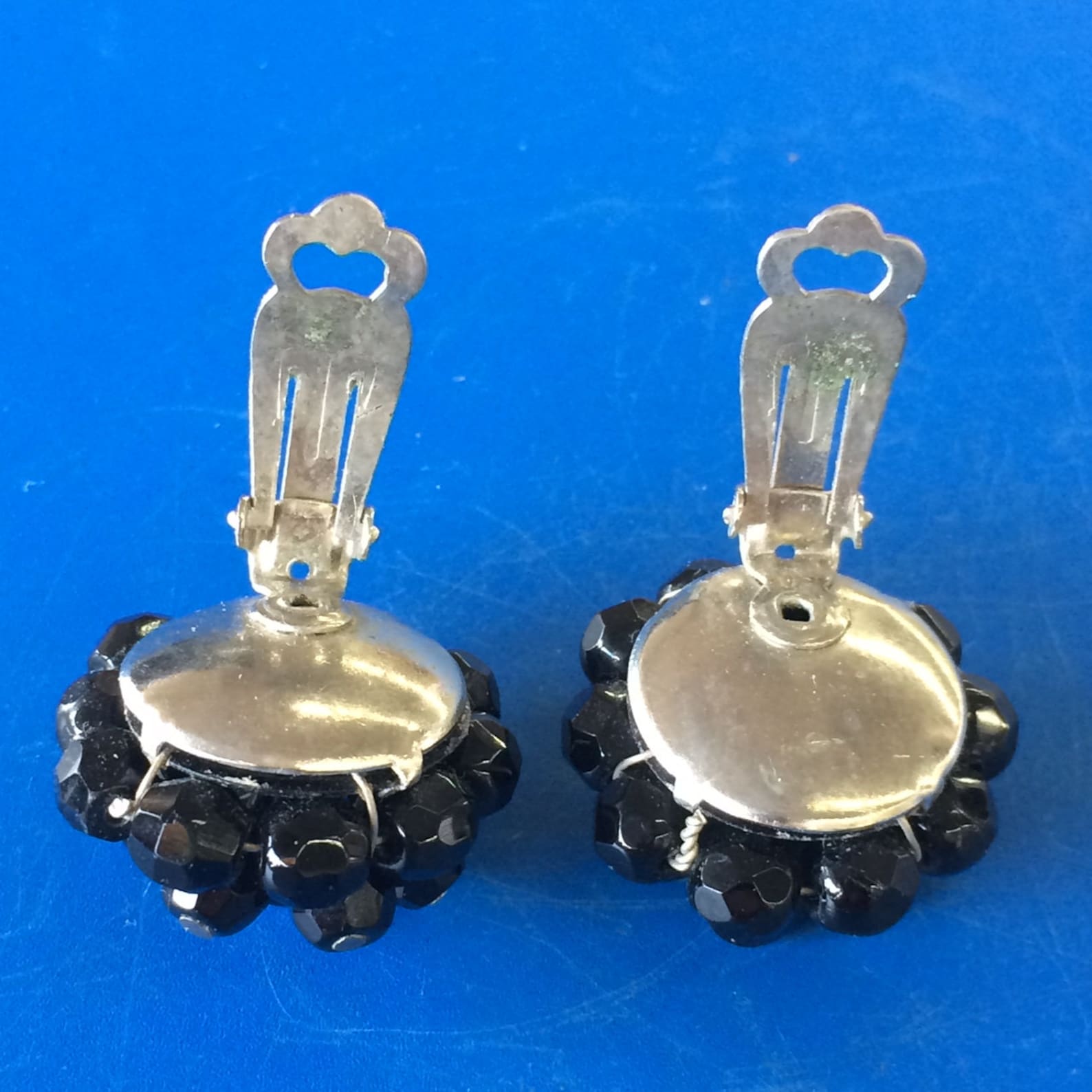 Vintage Earrings, Vintage Jewelry, Clip on Earrings, Vintage Clip On, Mid Century, Black Bead