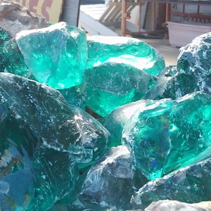 READ, Dark Teal, Approx. 7# Lot, Aquarium Rock, Slag Glass Cullet, Sorcerer Stone, Landscaping, Sun Catcher, Garden, Sea Glass, FREE SHIP
