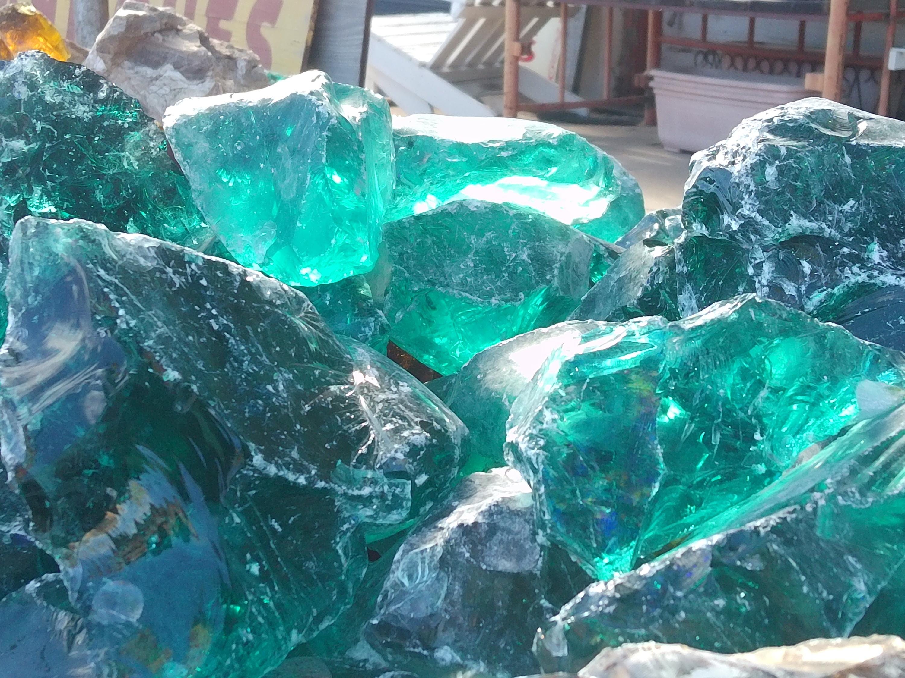 Slag Glass For Sale $6 Pound Cullet Glass Satin Blue‎ Art Glass Cullet Glowing Translucent Manganese Slag Glass #4GX144 main image 2