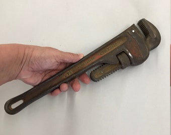 Vintage, Wrench, Pipe Wrench, Ridgid, 14", Heavy Duty, U.S.A., USA, Ohio, Steel, Tools, Ridge Tool Co., FREE SHIP
