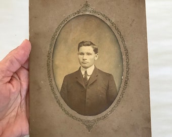 Antique, Photograph, Photo, Picture, Man, Boy, Cardboard Frame, Vintage, Portrait, Black & White, FREE SHIP