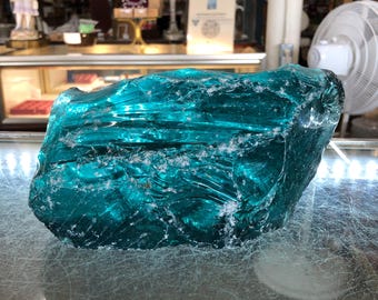 Frosted Dark Teal 6.75# Sea Glass Aquarium Rock Slag Glass Cullet Sorcerer Stone Landscaping Sun Catcher Garden Art Pool FREE Ship