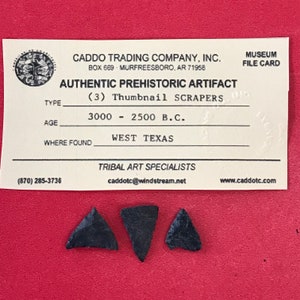 6582, Lot of 3, Thumbnail Scrapers, Texas, Authentic, Indian, Arrowhead, Archaic, Native American, Artifact, Prehistoric, Relic, FREE SHIP