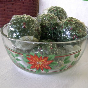 Vintage, Poinsettia, Glass Bowl, Lot of 8, Holly Berry Candles, Alda&#39;s Forever, Green Red, Christmas, Holiday, Home Decor, FREE SHIP, Party