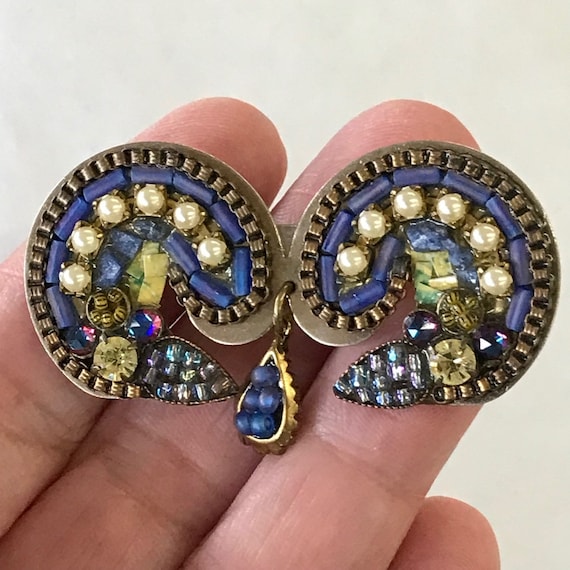 Ayala Bar Vintage Brooch Cobalt Blue Pearl Pearl Brooch