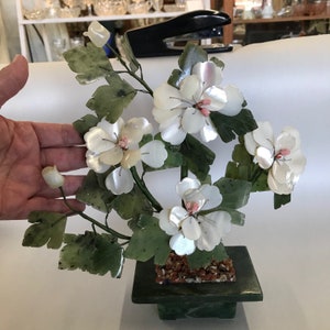 Vintage, Gemstone Tree, Oriental Jade, Gemstone Bonsai, Bonsai, Mother of Pearl, Agate, Jade, Silk, 11", FREE SHIP