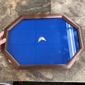 New, Display Case, Octagon, Locking, 17.5&quot; x 13&quot; x 2&quot;, Wood, Brass, Glass, Felt, Arrowheads, Medals, Trinkets, Collectibles, Keys, FREE SHIP