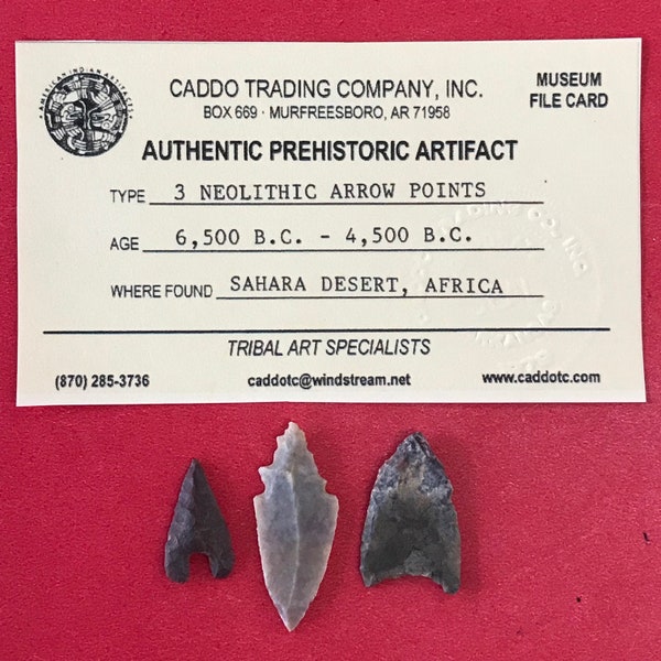 6507, Lot of 3, Neolithic, Arrowhead, Indian Arrowhead, Indian, Artifact, Africa, Sahara, Native, Authentic Arrowhead, Relic, FREE SHIP