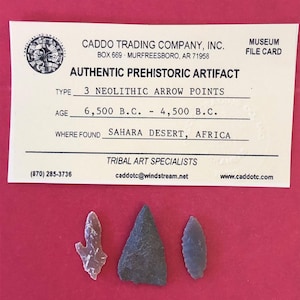7036, Lot of 3, Neolithic Points, Arrow, Africa, Authentic, Arrowhead, Artifact, Prehistoric, Relic, Ancient, Sahara Desert,  FREE SHIP