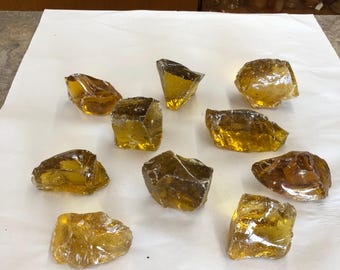 RESERVED Lot 10 Pc Yellow Aquarium Rock Slag Glass Cullet Sorcerer Stone Landscaping Sun Catcher Garden Art Pool FREE Ship
