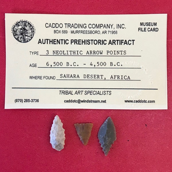 6526, Lot of 3, Neolithic, Arrowhead, Indian Arrowhead, Indian, Artifact, Africa, Sahara, Native, Authentic Arrowhead, Relic, FREE SHIP