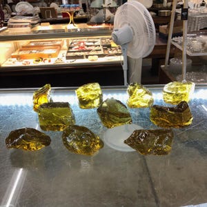 Amber, Yellow, Lot 10 pcs, Slag Glass Cullet, 5.25#, Landscaping Rock, Sorcerer Stone, Art Glass, Sun Catcher, Yellow Glass, FREE SHIPPING