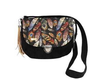 Feathers purse, boho purse, folk purse, crossbody bag boho, vegan bag