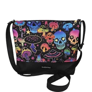 Messenger bag dark psychedelic skull mushrooms
