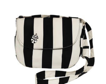 Kleine Umhängetasche schwarz-weiß gestreift Beetlejuice