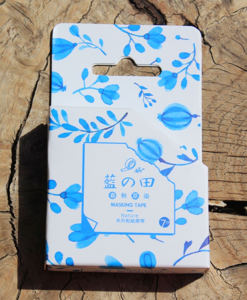 Washi Masking Tape-* Blue flowers 15 mm x 7 m