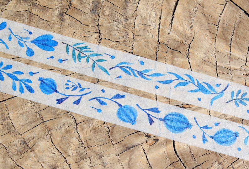 Washi Masking Tape-* Blue flowers 15 mm x 7 m