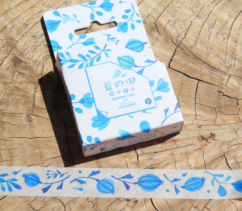 Washi Masking Tape-* Blue flowers 15 mm x 7 m